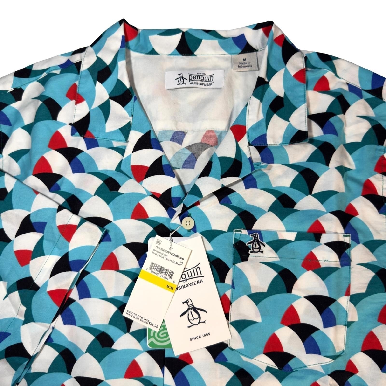 Original Penguin Men's Geometric Print Short Sleeve Button Up Shirt Size Medium